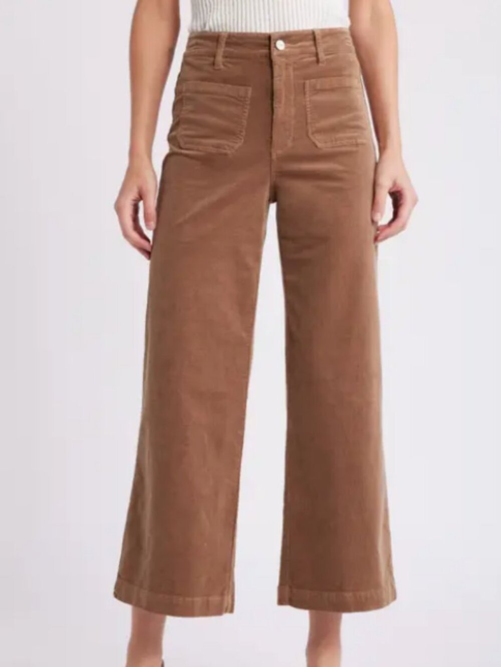 Avec Les Filles  Rich Chocolate Brown Corduroy Patch Front Pocket Wide Leg Pants